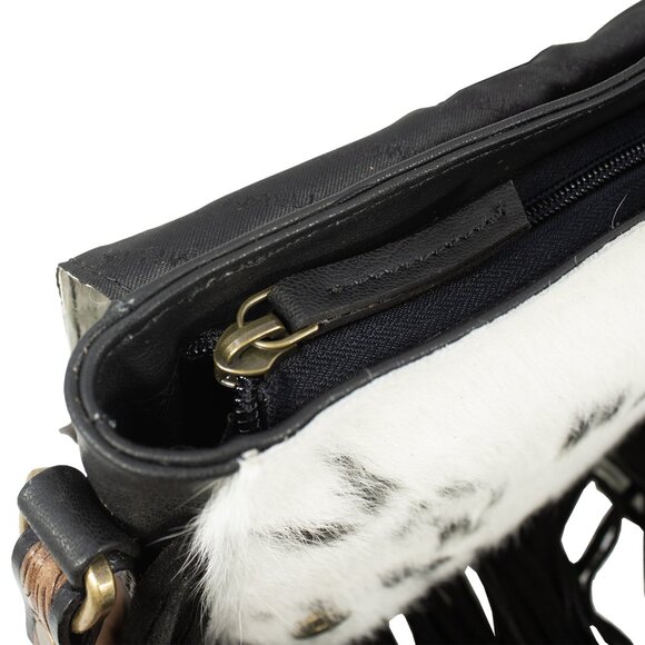 Ladies Hand Tooled Bag with Fringes, Hair On Leather Bag - Picture 6 of 10